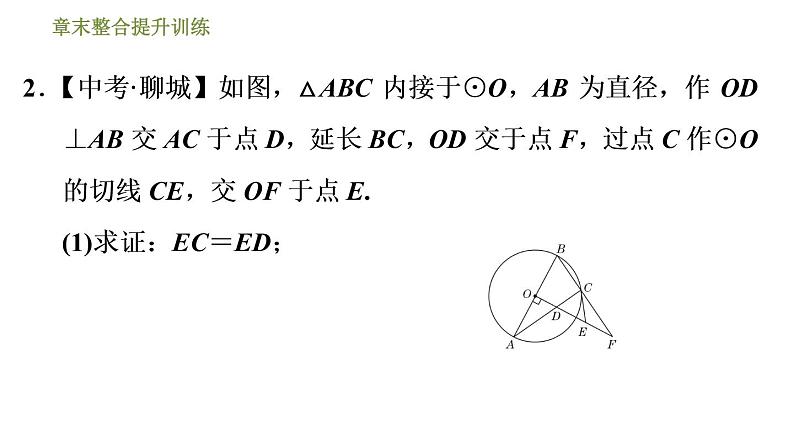 浙教版九年级下册数学课件 第2章 章末整合提升训练 专训1　直线与圆有关的作辅助线的方法05