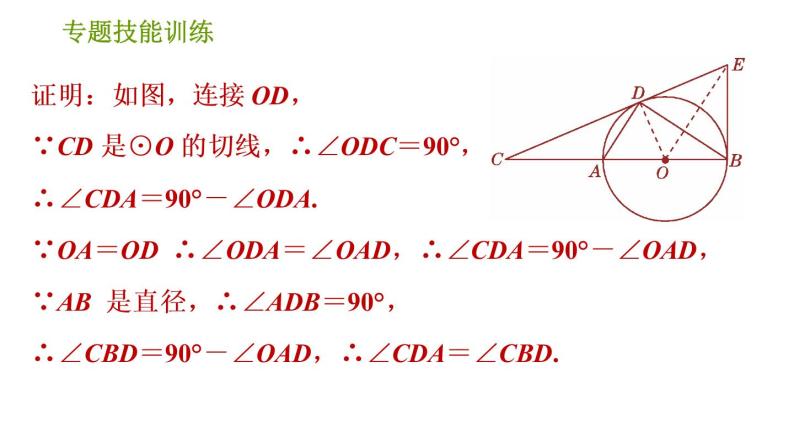 沪科版九年级下册数学课件 第24章 专题技能训练(三)  2.与切线有关的常用辅助线的作法04
