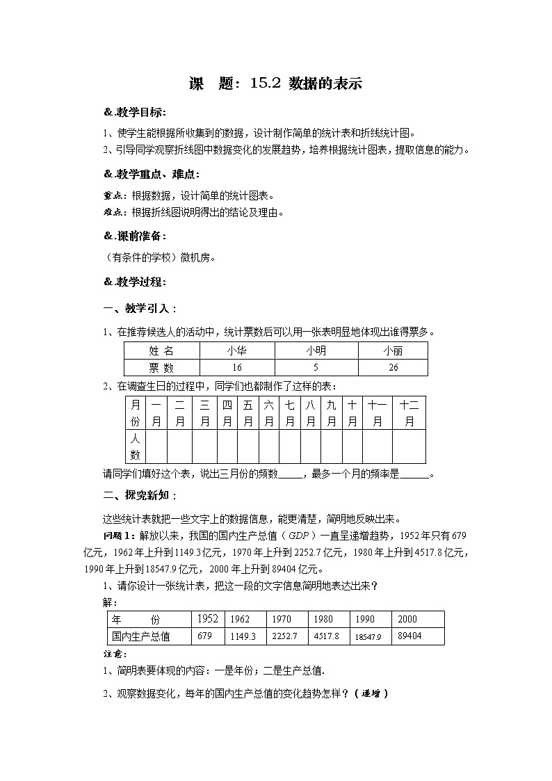 华师大版八年级数学上册教案：15.2 数据的表示01