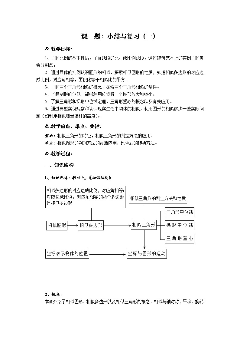 华师大版九年级数学上册教案：第23章 小结与复习（一）01