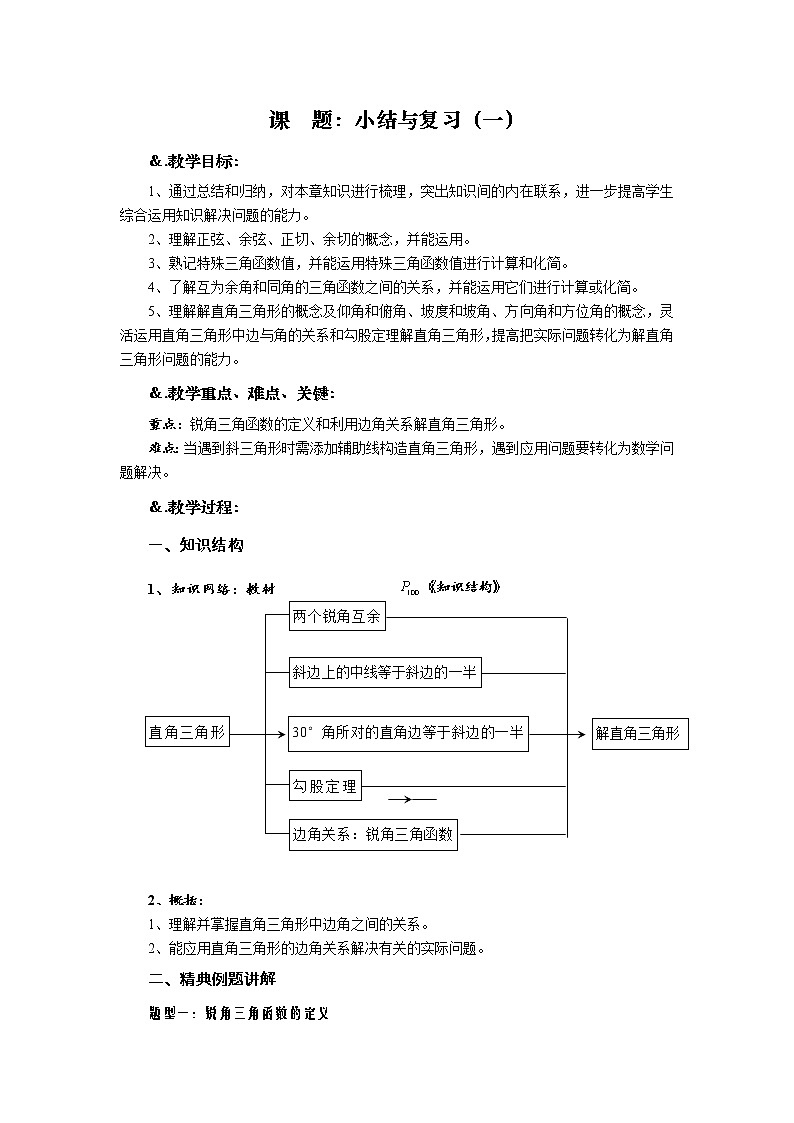 华师大版九年级数学上册教案：第24章 小结与复习（一）第1页