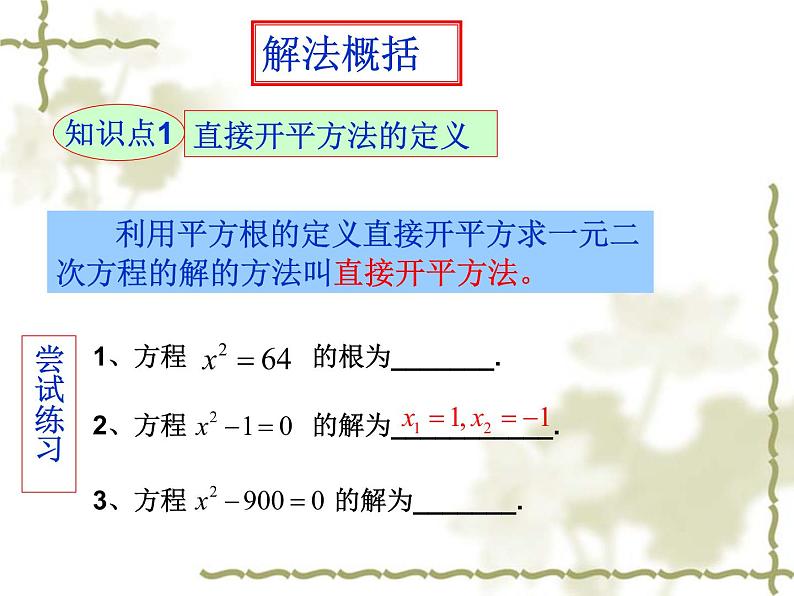 22.2.1一元二次方程的解法（1）直接开平方法（2）因式分解法-华东师大版九年级数学上册课件04