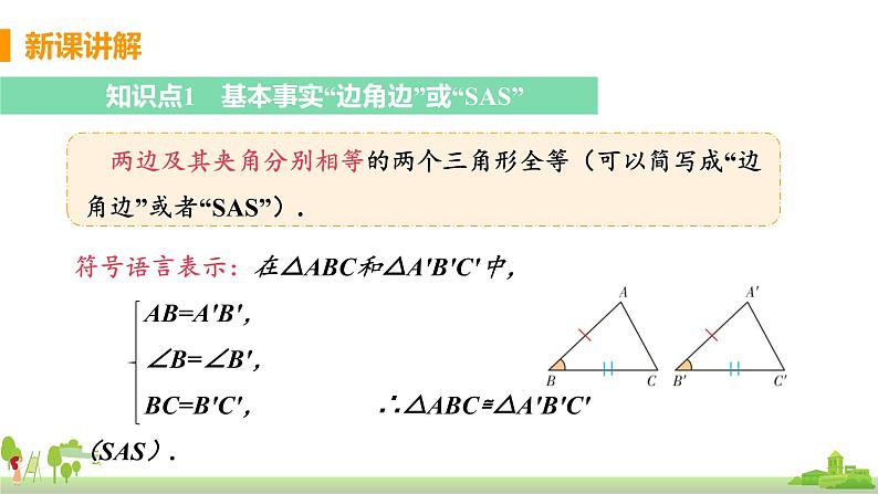 苏科数学八年级上册 1.3《课时1 边角边判定三角形全等》PPT课件第5页