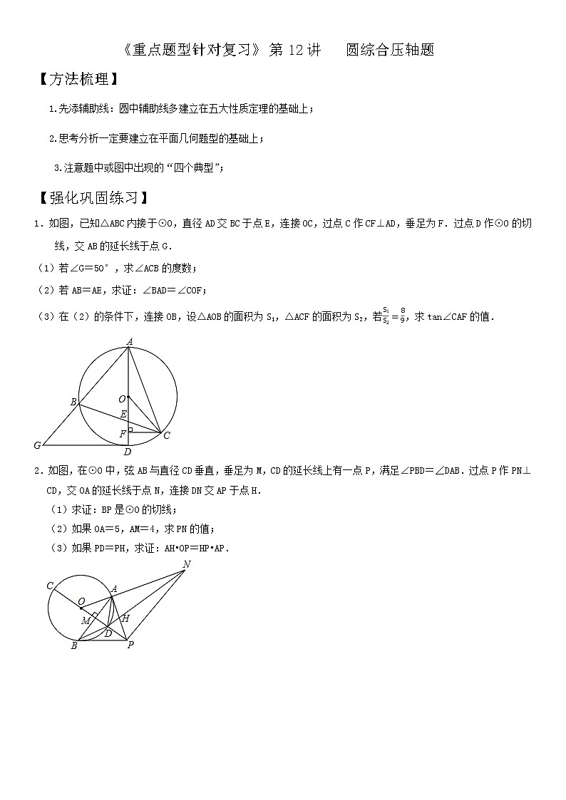 第12讲 圆综合压轴题-2021年中考数学二轮复习重点题型针对训练（北师大版）01
