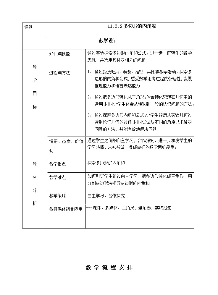 人教版八年级上册 数学 教案 11.3.2多边形的内角和 (2)01