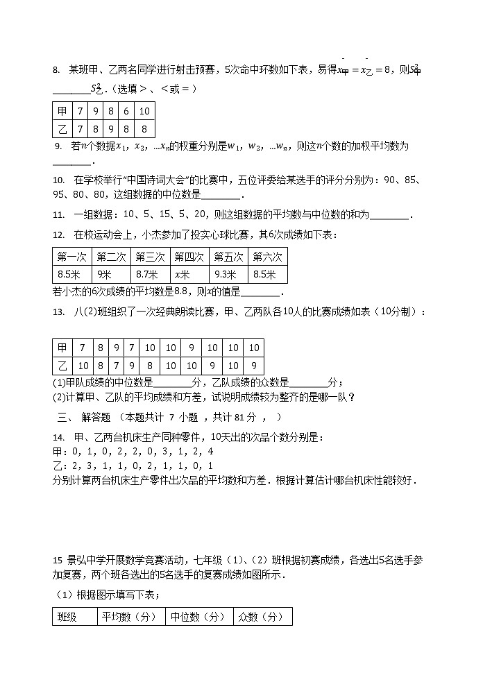 第3章数据的集中趋势和离散程度单元检测试题苏科版九年级数学上册02