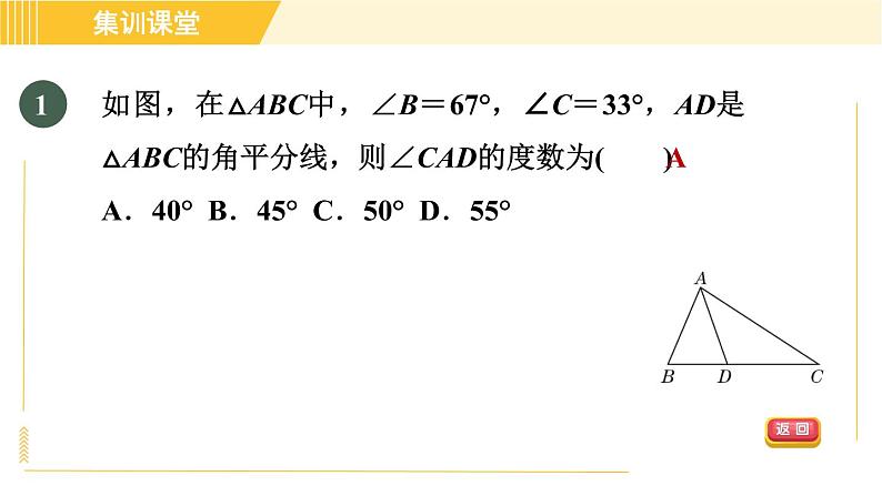 北师版八年级上册数学习题课件 第7章 集训课堂 测素质 三角形的内角和第4页