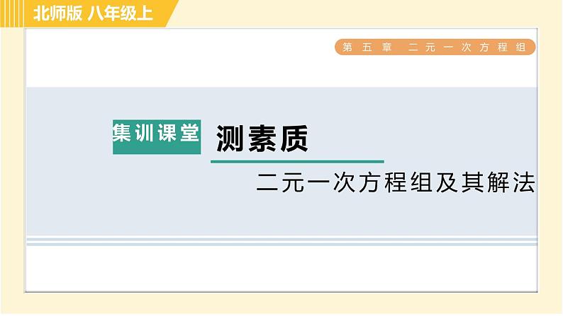 北师版八年级上册数学习题课件 第5章 集训课堂 测素质 二元一次方程组及其解法第1页