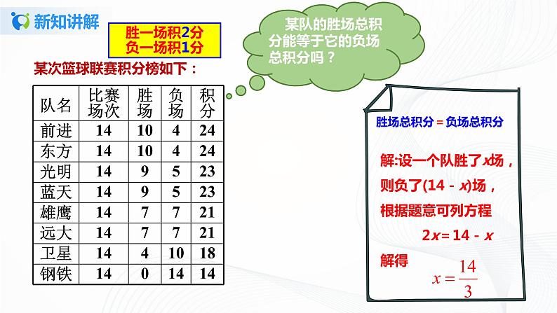 3.4.3  用一元一次方程解球赛积分问题 课件+教案+课后练习题07