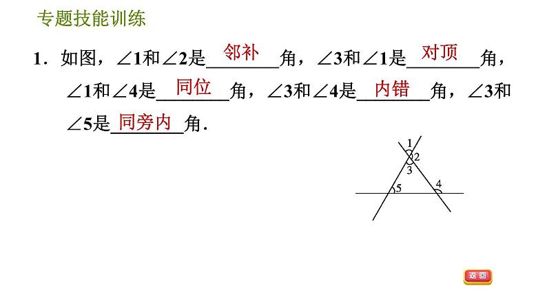 华师版七年级上册数学习题课件 第5章 专题技能训练(七)  训练2　识别“三线八角”03