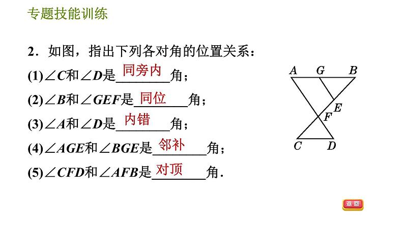 华师版七年级上册数学习题课件 第5章 专题技能训练(七)  训练2　识别“三线八角”04