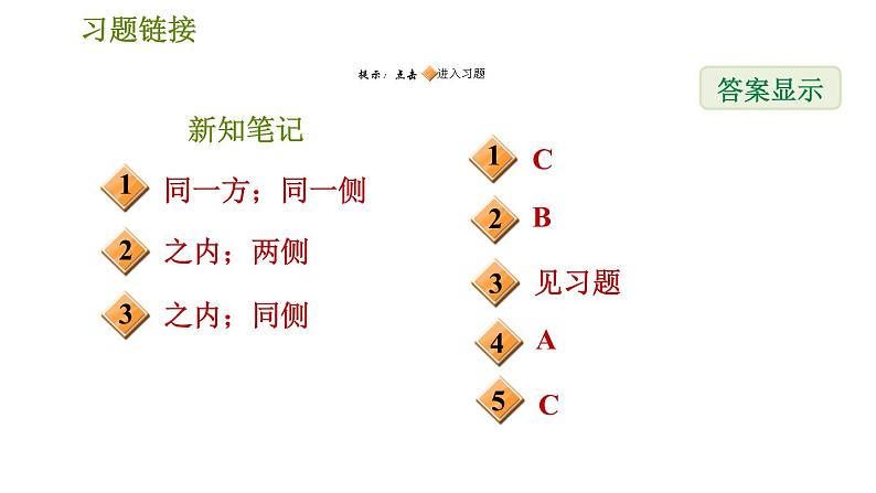 华师版七年级上册数学习题课件 第5章 5.1.3  同位角、内错角、同旁内角02