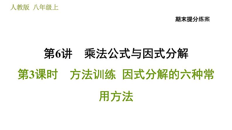 人教版八年级上册数学习题课件 期末提分练案 6.3  方法训练  因式分解的六种常用方法01