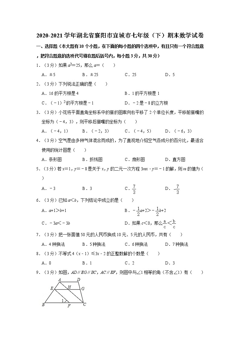 2020-2021学年湖北省襄阳市宜城市七年级（下）期末数学试卷01