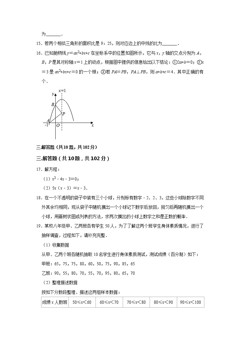 江苏省连云港市海州区新海实验中学2019-2020学年九年级上学期期末数学试卷  解析版03