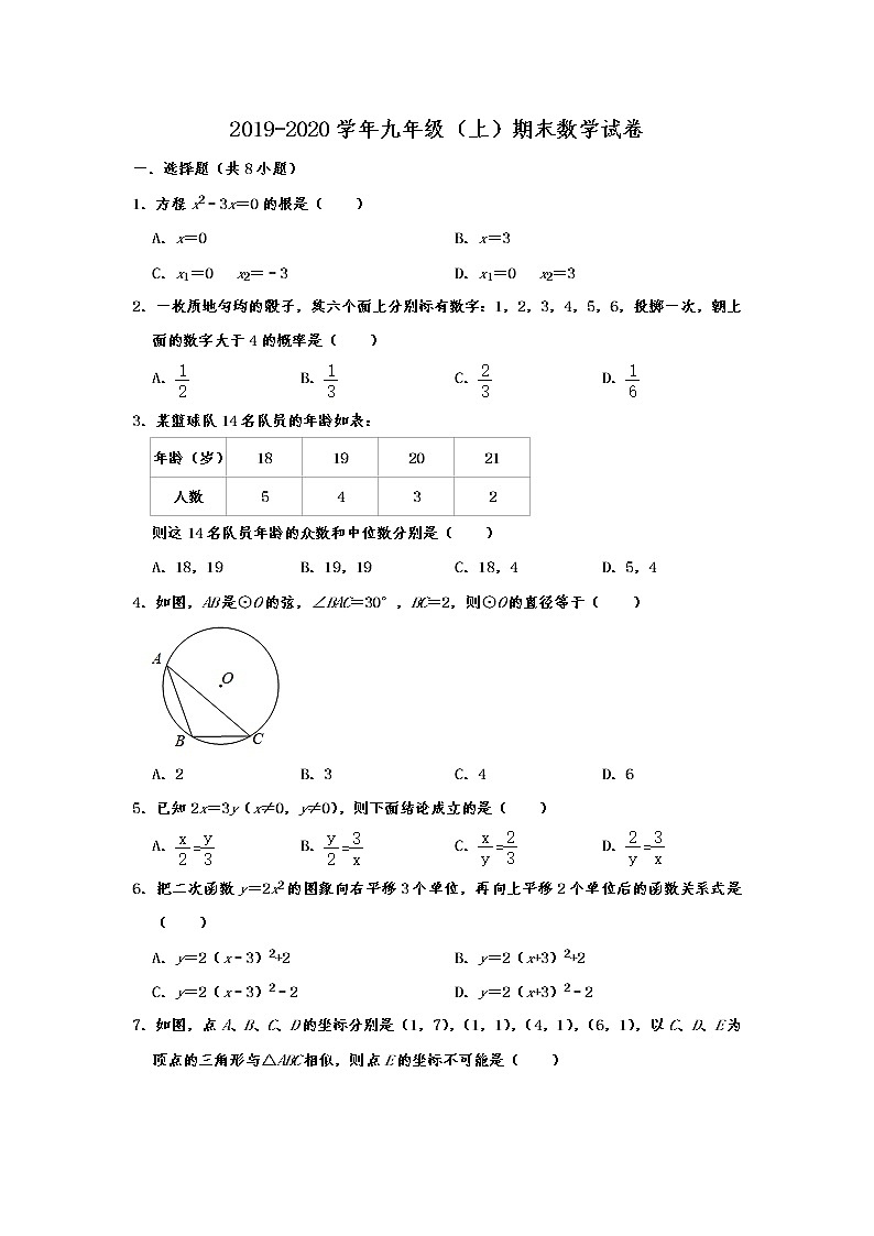 江苏省连云港市灌云县2019-2020学年九年级（上）期末数学试卷  解析版第1页