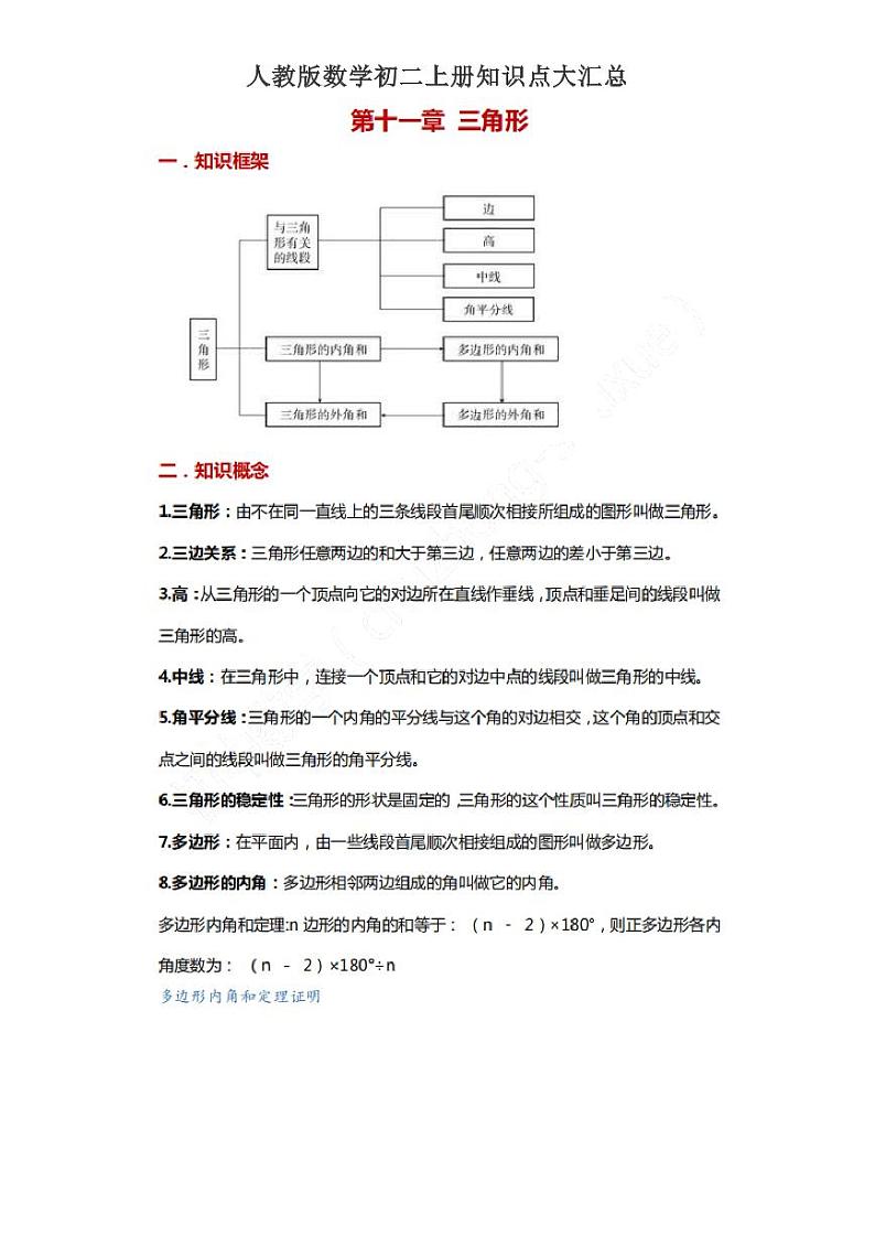 人教版数学初二上册知识点大汇总学案第1页