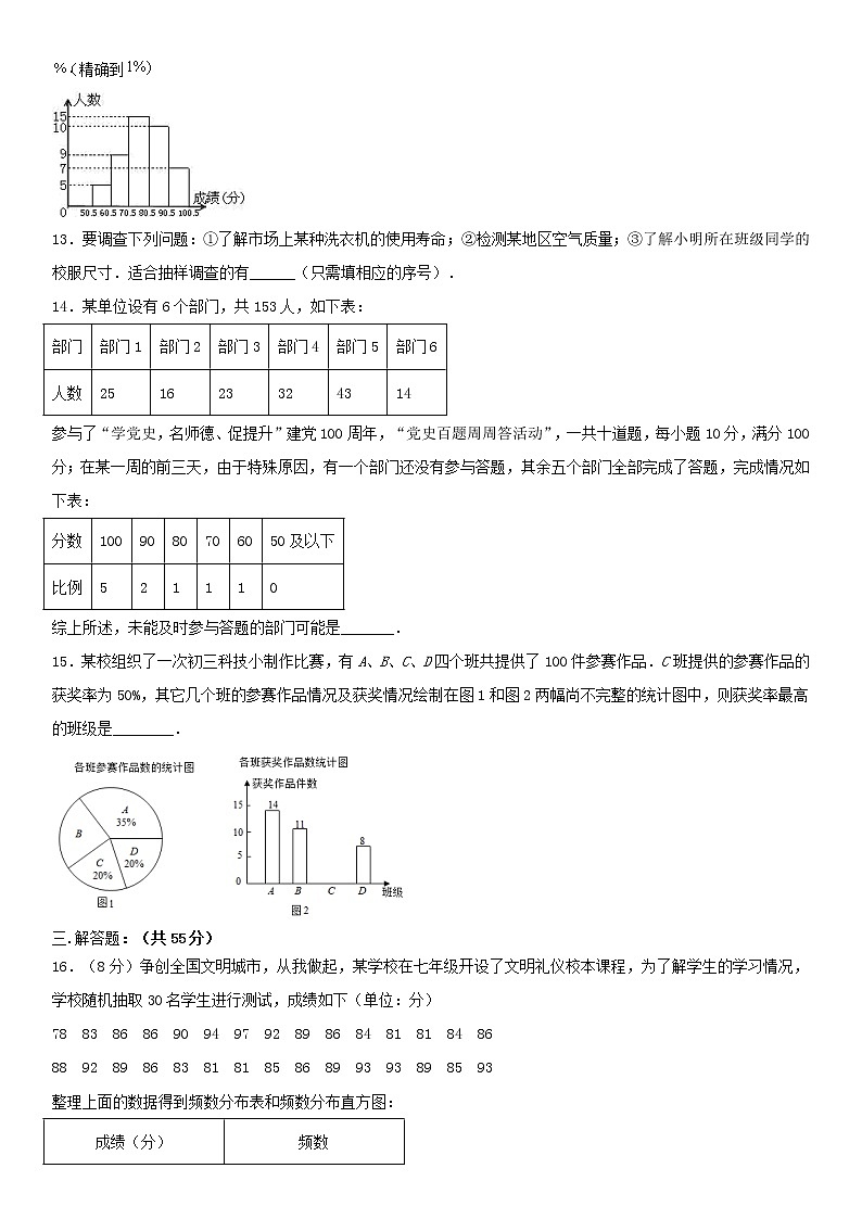 北师大版2021年七年级（上）第六章《数据的收集与整理》单元检测卷第3页