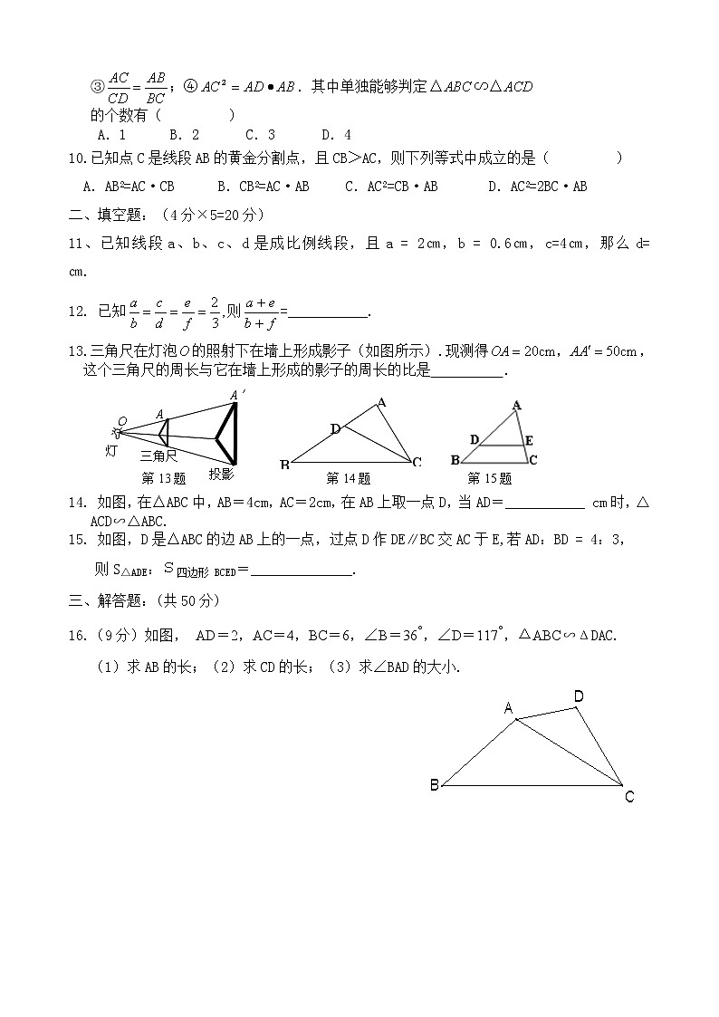 北师大九年级数学上《第四章图形的相似》单元检测102