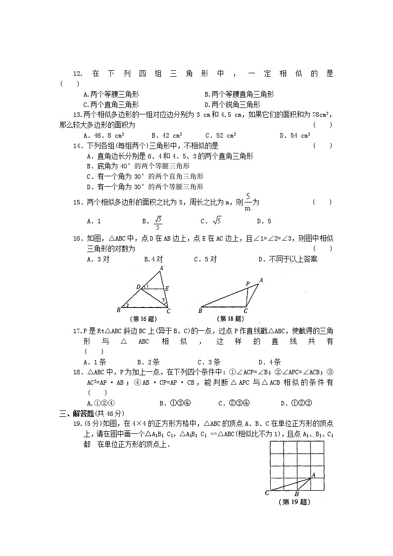 北师大九年级数学上《第四章图形的相似》 单元测试卷(A)第2页