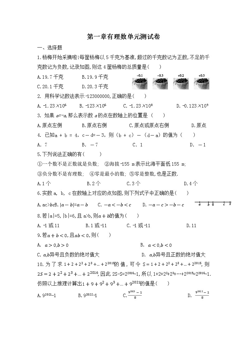 2021-2022学年人教版七年级上册第一章有理数单元测试卷（不含答案）第1页