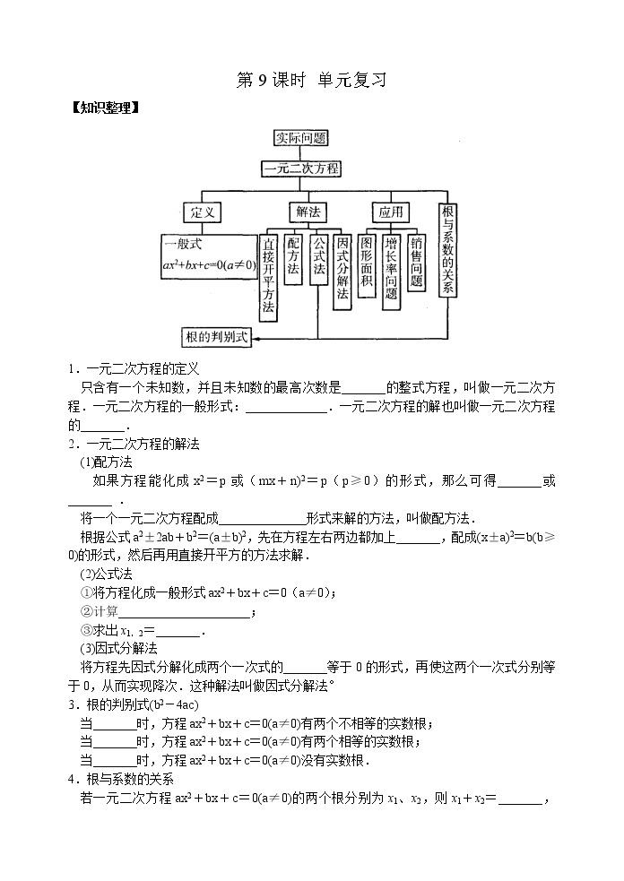 一元二次方程同步练习第9课时 一元二次方程 单元复习01