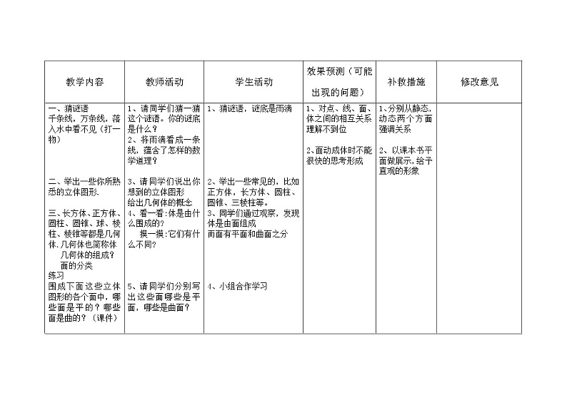 2021-2022学年人教版数学七年级上册4.1.2  点、线、面、体教案02