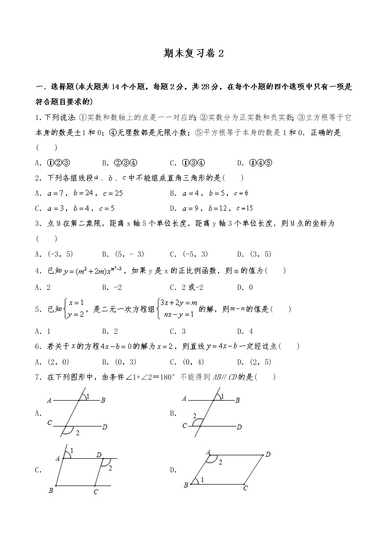 八年级数学上册试题 期末复习卷2-北师大版（含答案）01