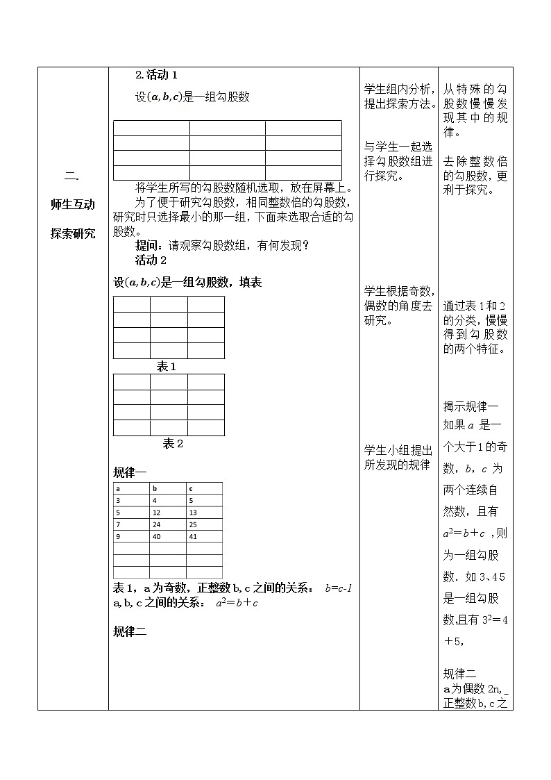 苏科版数学八年级上册 3.4数学活动 探寻勾股数   同步教案第2页