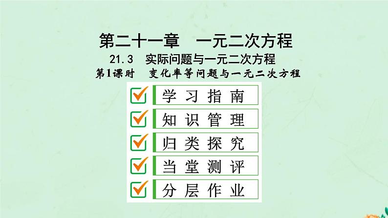 2021-2022学年人教版数学九年级上册21.3　实际问题与一元二次方程课件PPT第1页