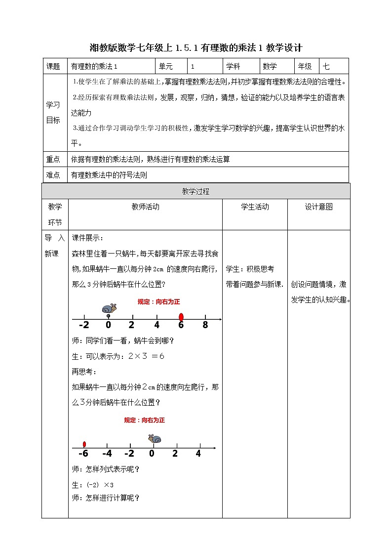 湘教版数学七年级上册  1.5.1有理数的乘法1(课件+教案+练习)01