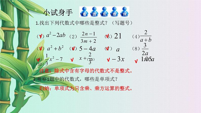 青岛版七年级上册 数学  整式的加减《单项式与多项式》课件06