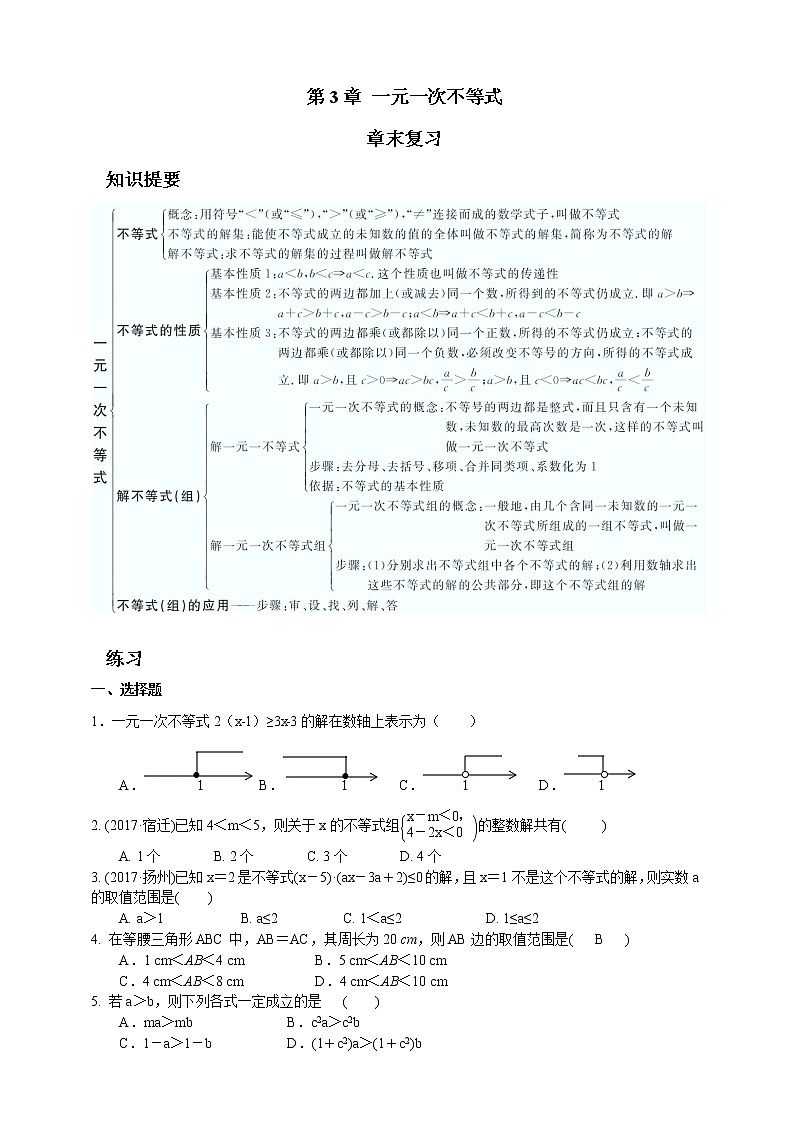 浙教版数学八年级上册 ：第3章 一元一次不等式章末复习题（原卷版+解析版）01