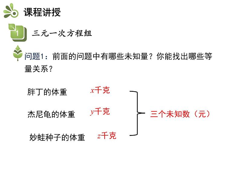 3.5三元一次方程组及其解法   沪科版七年级数学上册教学课件04