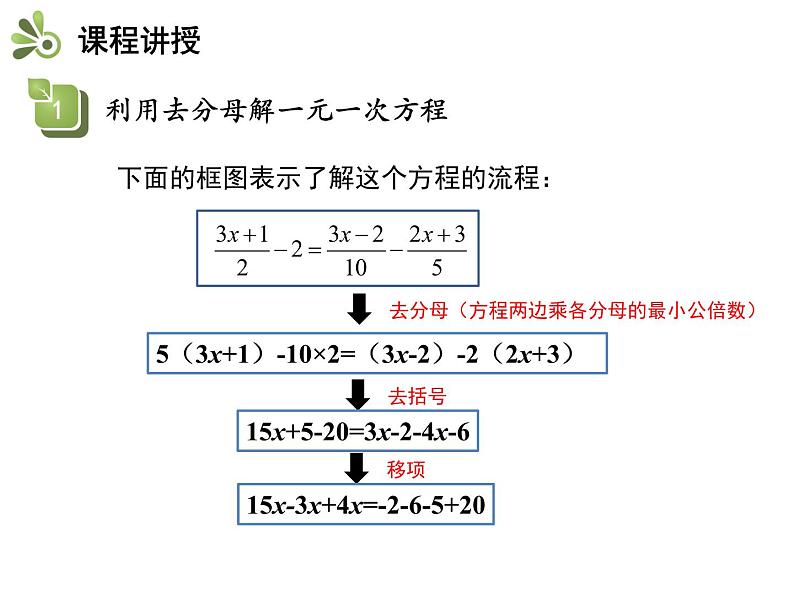 3.1一元一次方程及其解法  第3课时解含分母的一元一次方程   沪科版七年级数学上册教学课件07