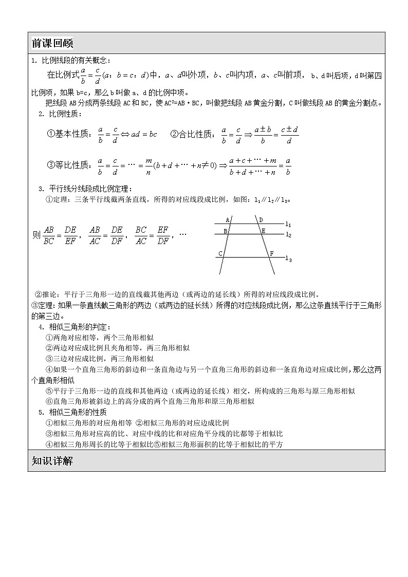 北师大九年级数学上第四章相似三角形单元复习讲义第1页