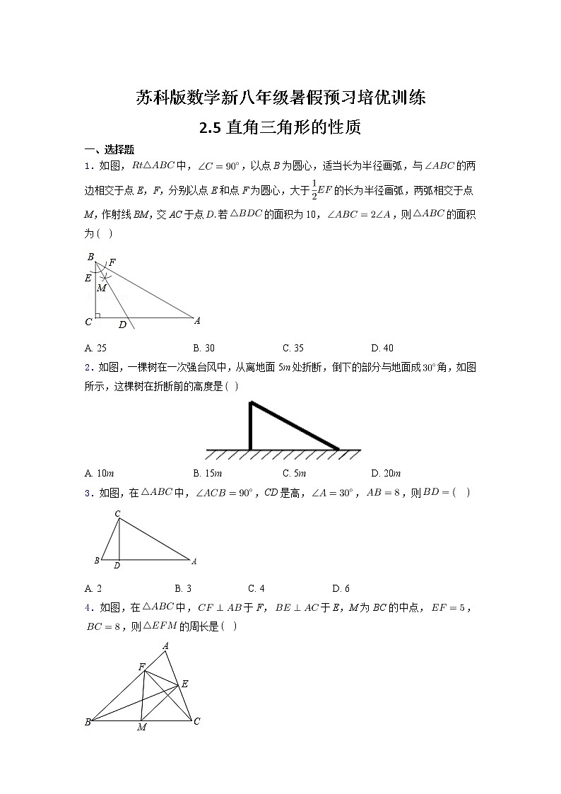 2.5直角三角形的性质（含解析）-2021年苏科版数学新八年级暑假预习培优训练01