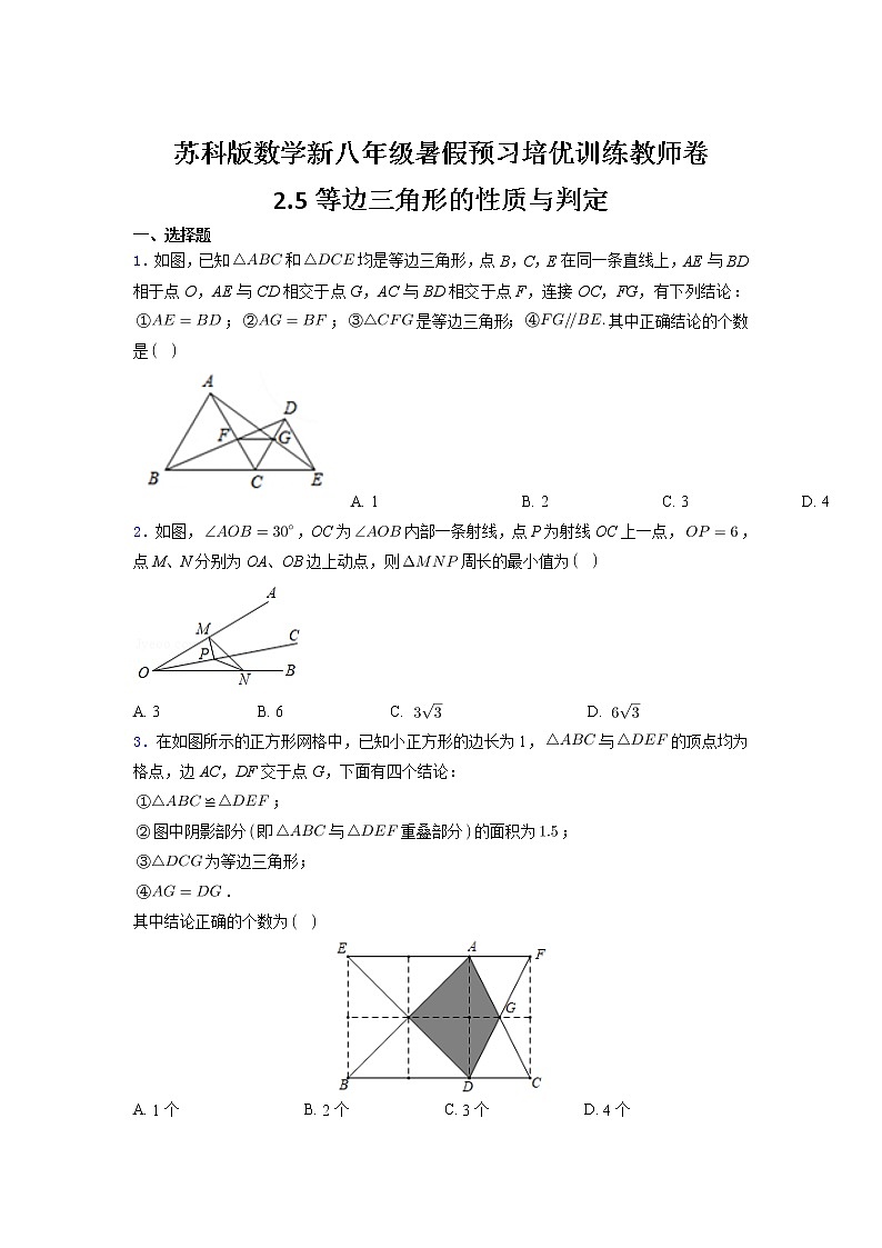 2.5等边三角形的性质与判定（含解析）-2021年苏科版数学新八年级暑假预习培优训练01