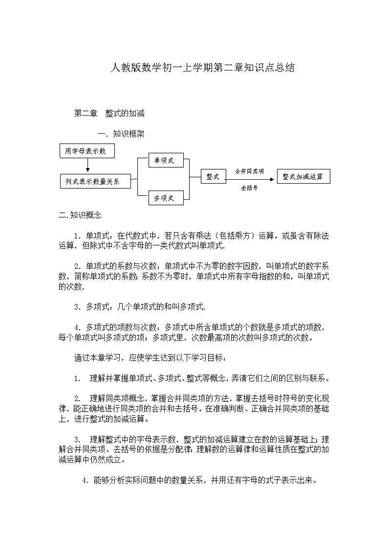 人教版数学初一上学期第二章知识点总结学案01