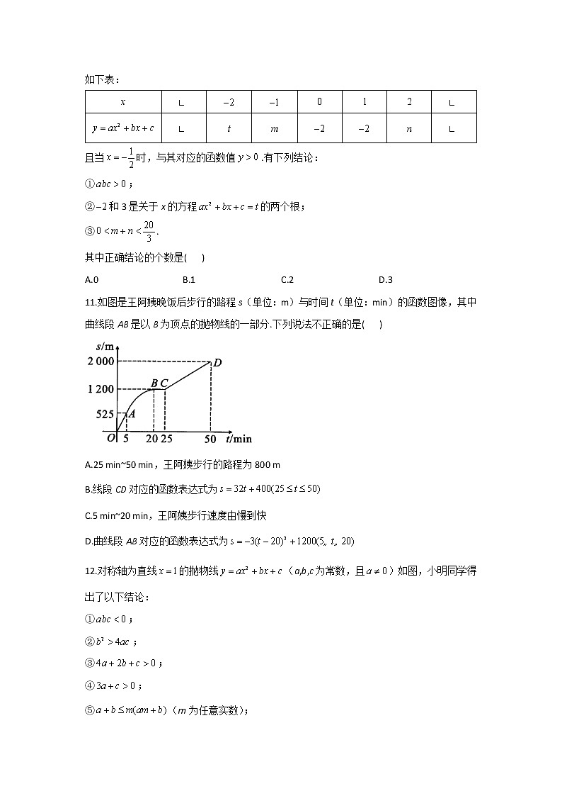 2021-2022学年人教版九年级上册第二十二章二次函数C卷第3页