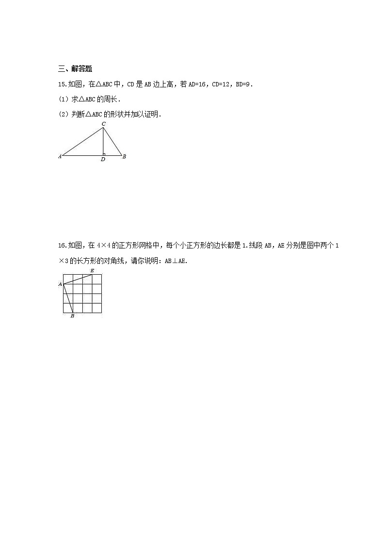 2021年北师大版数学八年级上册1.2《一定是直角三角形吗》课时练习（含答案）试卷03