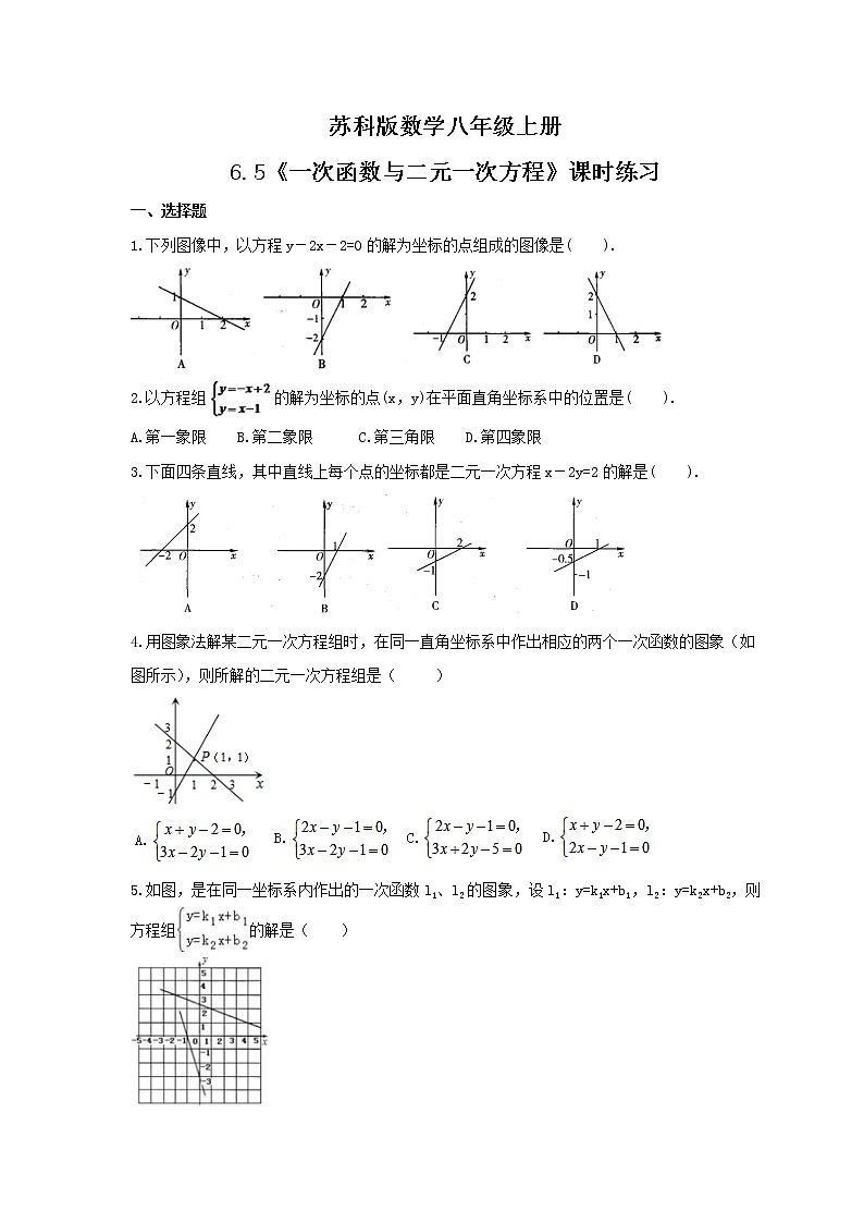 2021年苏科版数学八年级上册6.5《一次函数与二元一次方程》课时练习（含答案）试卷01
