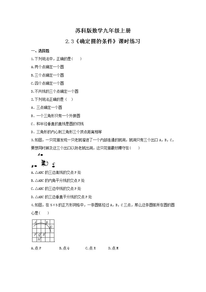 2021年苏科版数学九年级上册2.3《确定圆的条件》课时练习（含答案）01