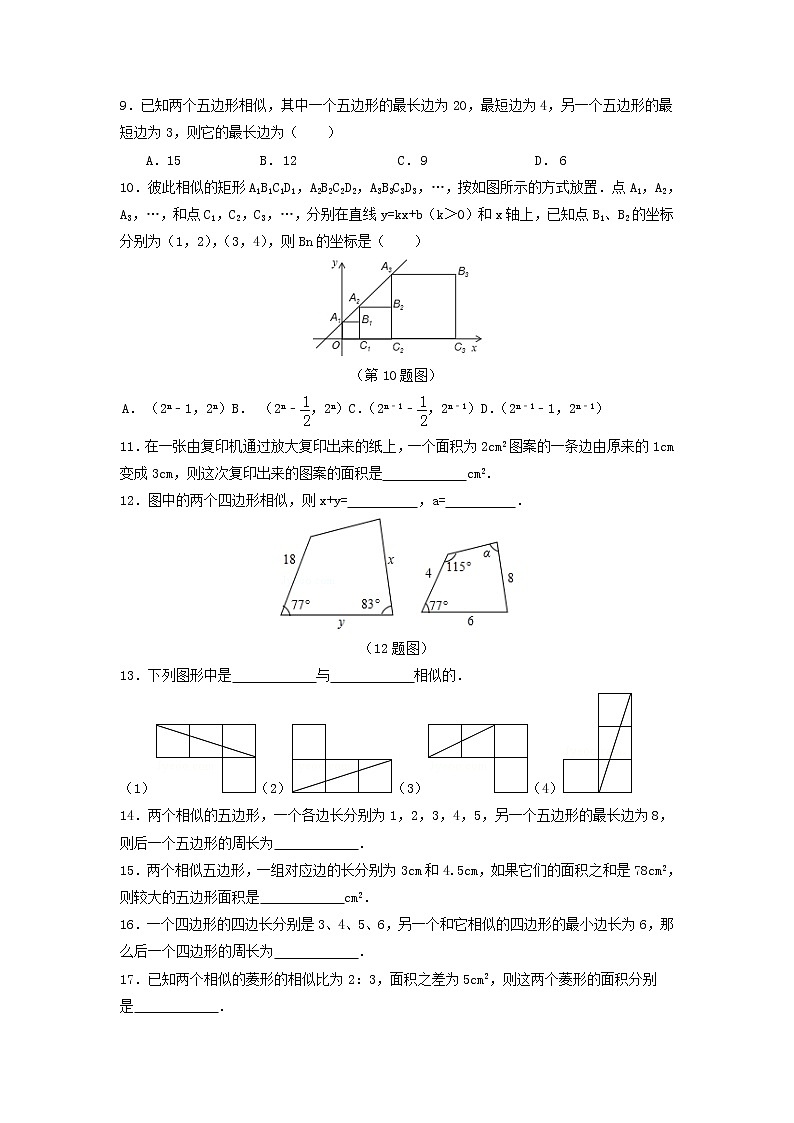青岛版九年级数学上册1.1 相似多边形  同步练习附答案解析02