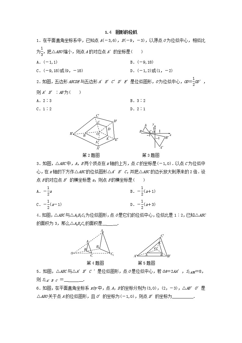 青岛版九年级数学上册1.4　图形的位似  同步练习附答案解析01
