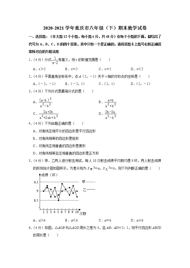 2020-2021学年重庆市八年级（下）期末数学试卷01