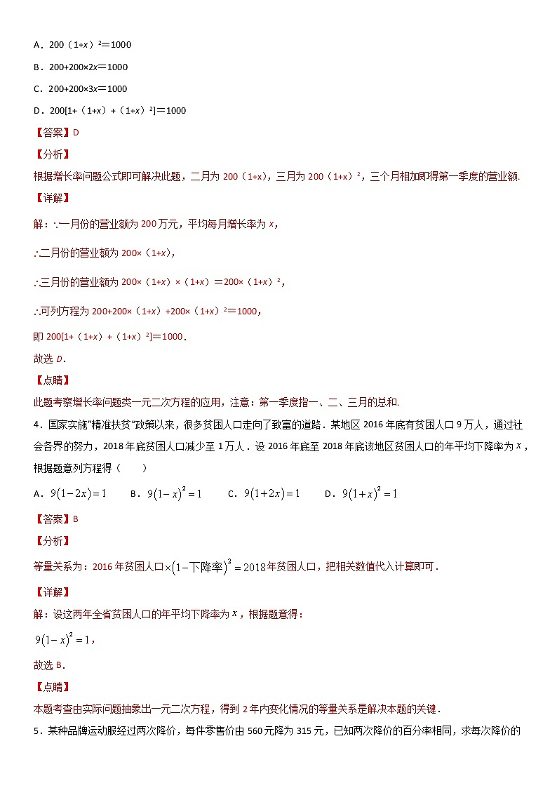 专题09 利用一元二次方程解决增长率问题  人教九上数学试卷02