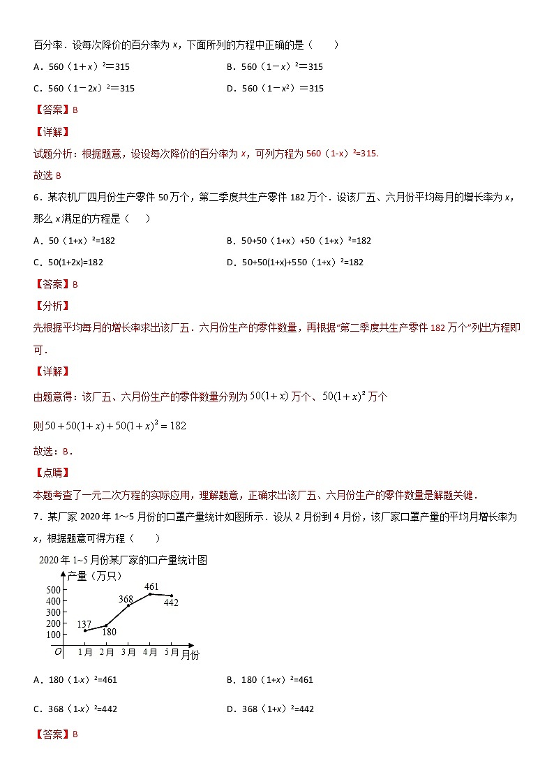 专题09 利用一元二次方程解决增长率问题  人教九上数学试卷03