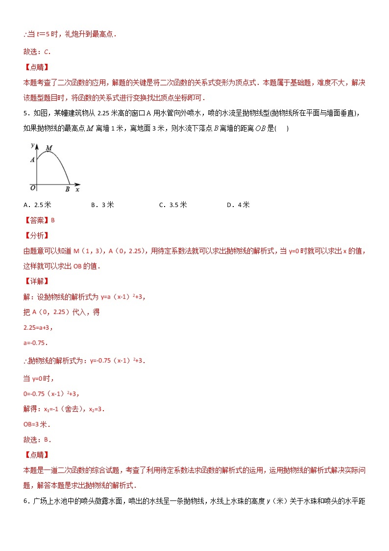 专题24 利用二次函数解决喷水问题  人教九上数学试卷03