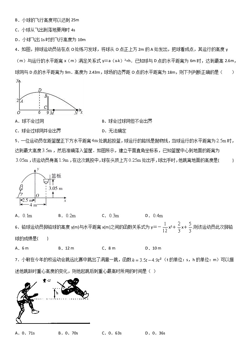 专题23 利用二次函数解决投球问题  人教九上数学试卷02